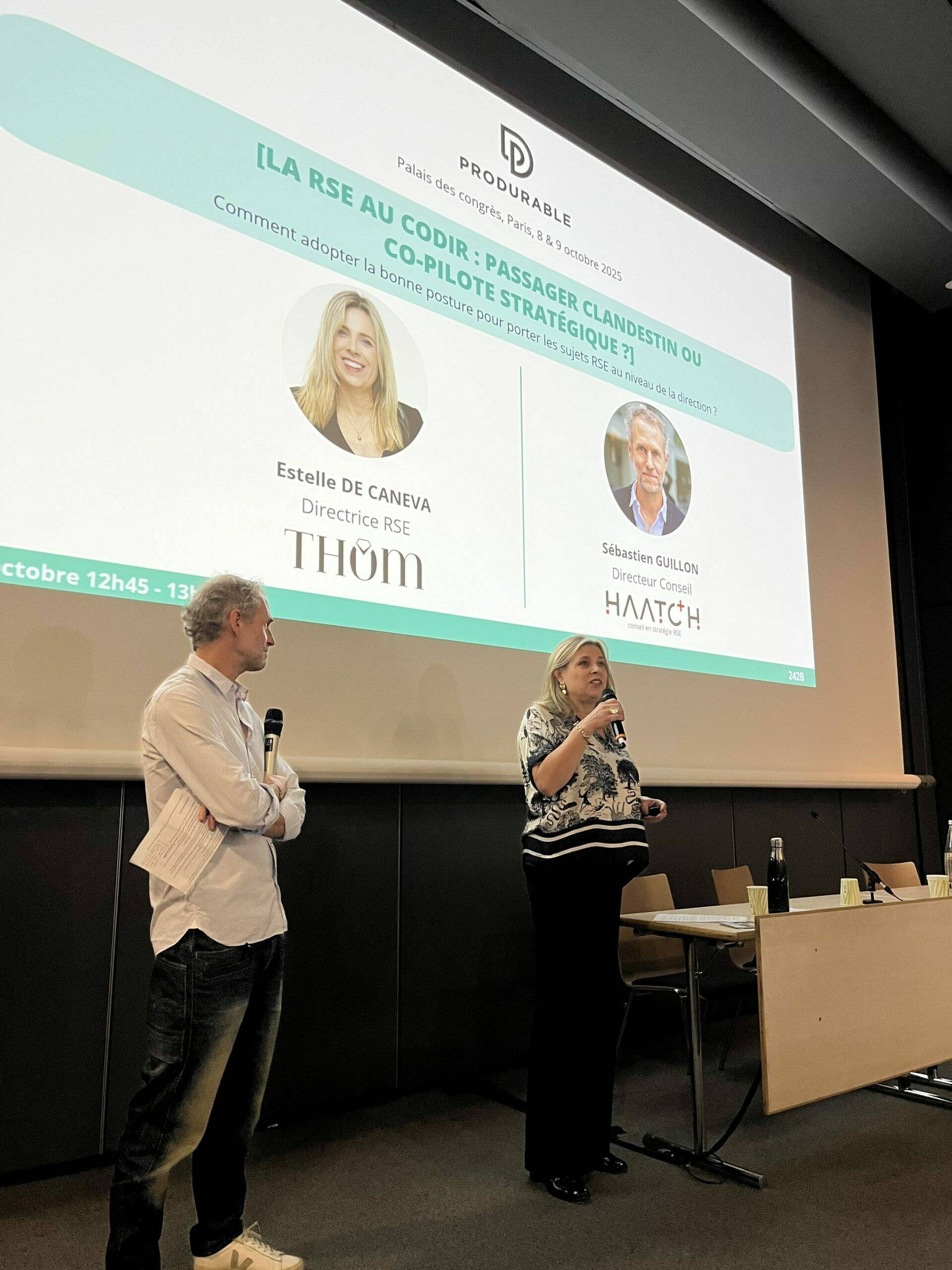 Estelle de Caneva, directrice RSE, THOM Group et Sébastien Guillon, directeur associé HAATCH